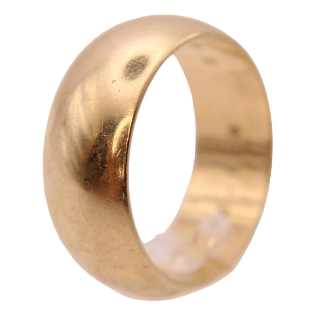 *SOLD* Vintage 14kt Yellow Gold Polished Wide Cigar Band Engraved Ring - Picture 5 of 9